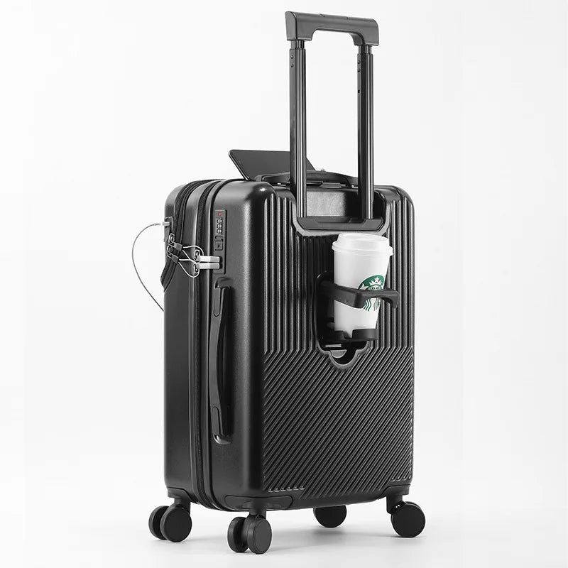 Custom Logo Suitcase Luggage Stylish Business Suitcase with Cup Holder Compact 20-inch Lightweight Carry-on-9