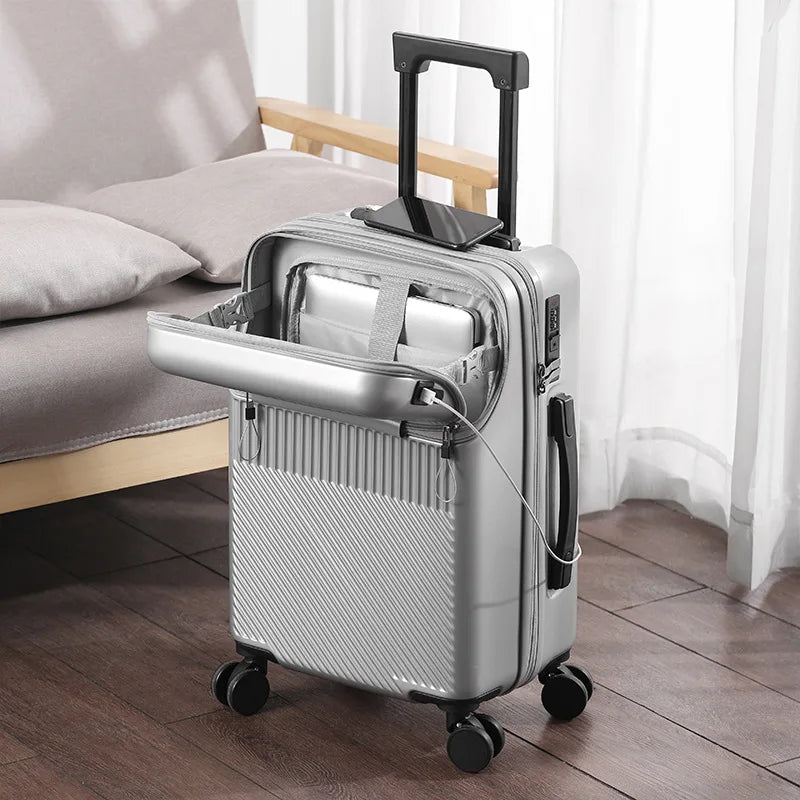 Custom Logo Suitcase Luggage Stylish Business Suitcase with Cup Holder Compact 20-inch Lightweight Carry-on-2