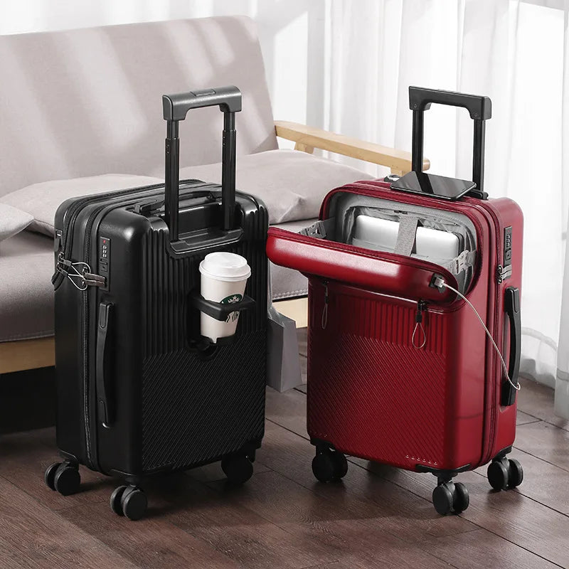 Custom Logo Suitcase Luggage Stylish Business Suitcase with Cup Holder Compact 20-inch Lightweight Carry-on-1