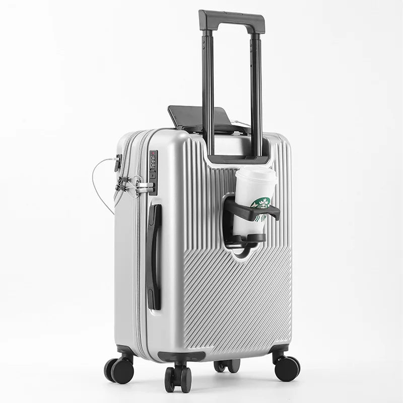Custom Logo Suitcase Luggage Stylish Business Suitcase with Cup Holder Compact 20-inch Lightweight Carry-on-5