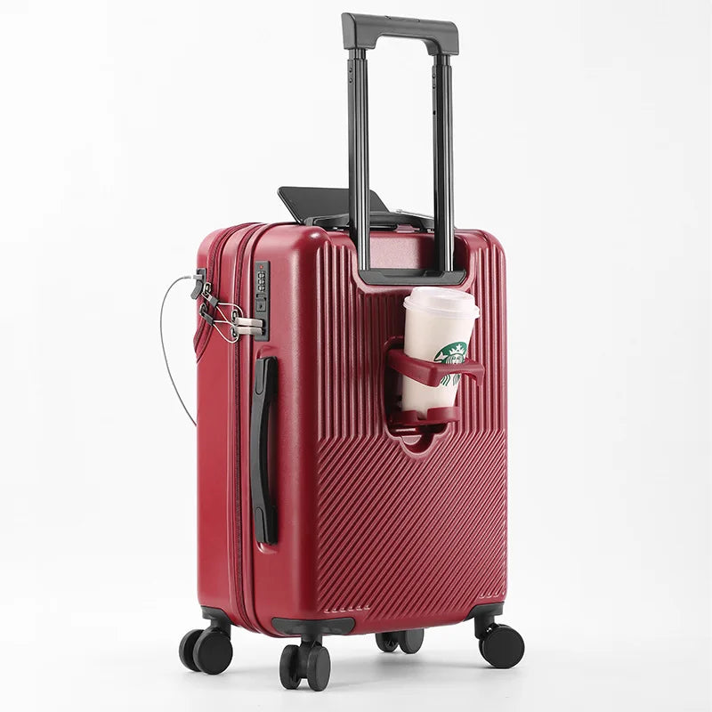 Custom Logo Suitcase Luggage Stylish Business Suitcase with Cup Holder Compact 20-inch Lightweight Carry-on-8