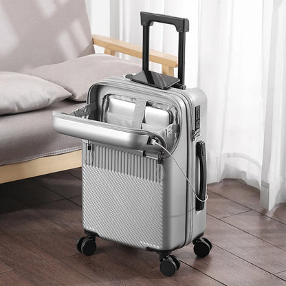 Custom Logo Suitcase Luggage Stylish Business Suitcase with Cup Holder Compact 20-inch Lightweight Carry-on-2