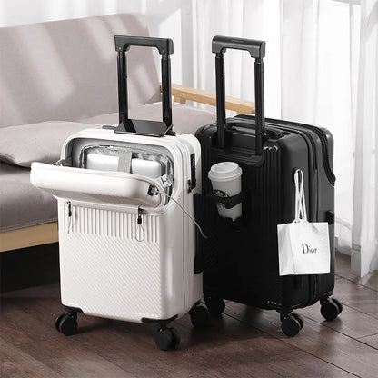 Custom Logo Suitcase Luggage Stylish Business Suitcase with Cup Holder Compact 20-inch Lightweight Carry-on-0