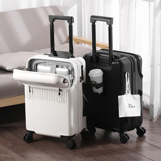 Custom Logo Suitcase Luggage Stylish Business Suitcase with Cup Holder Compact 20-inch Lightweight Carry-on-0